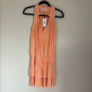 Current Air Orange Ruched Tiered Mini Dress